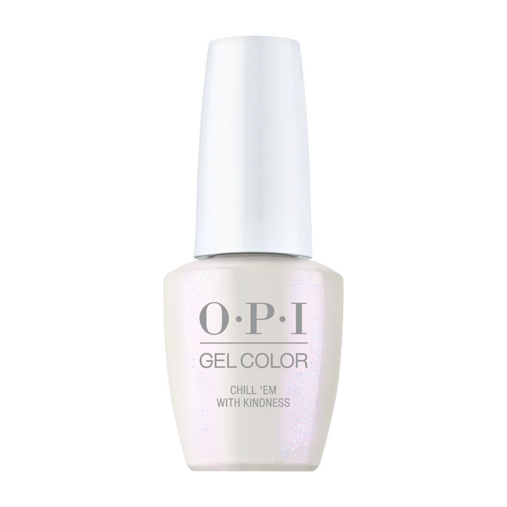 kind bars, opi gel polish Chill 'Em With Kindness, White Shimmer Gel Nail Polish