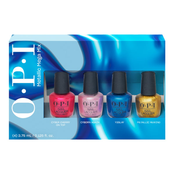 OPI Mini Nail Lacquer Set, OPI Metallic Mega Mix fall 2024 collection Pack 4pcs, nail lacquer set​, opi nail lacquer set​