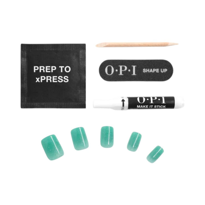 OPI xPRESS/ON Press on Nails Set without UV Light All Teal, All Shade, gel on tips, opi press on nails