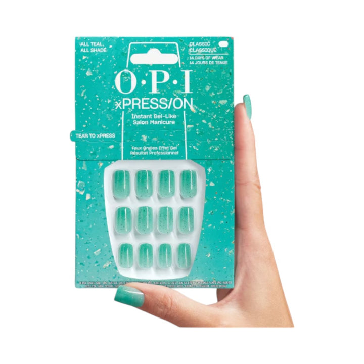 OPI xPRESS/ON Press on Nails Set without UV Light All Teal, All Shade, gel on tips, opi press on nails