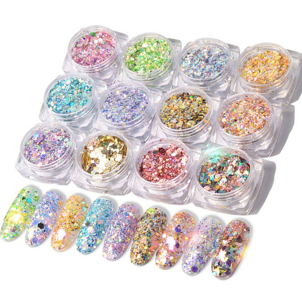 Holographic Glitter Nails Powder Sequins 12 Colors