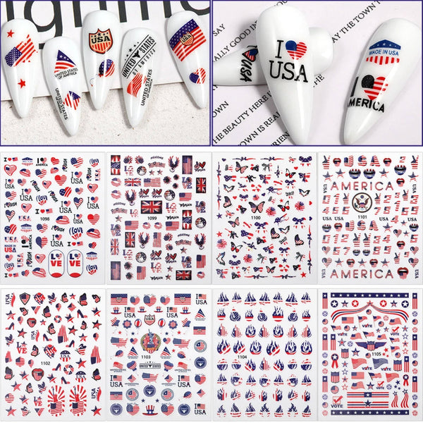Joyful Nail Sticker American Flag Decor Nail Art 3D Decal 1 Sheet