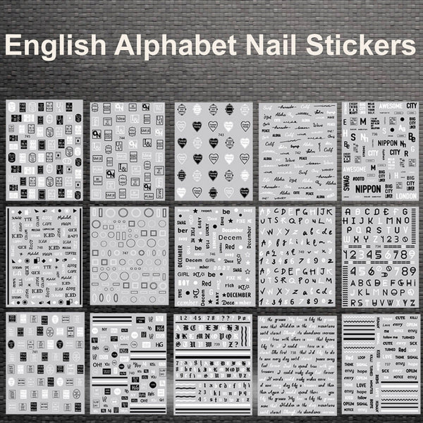 Joyful Nail Sticker English Letter Logo Decor 3D Nail Art Decal - 1 Sheet